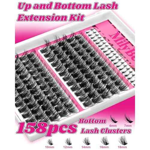 MilyBest Fluffy Lash Clusters Kit Volume Eyelash Clusters with Bottom Lashes 10-18mm Individual Lashes Clusters Manga Lash Extension Kit Waterproof Bond and Seal Thick Full D-Curly Eyelashes, Fable