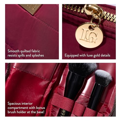 Quilted Makeup Bag with Brush Case - Burgundy Travel Organizer