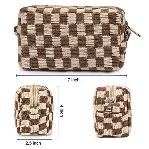 2 Pack Makeup Bag Organizer, Black Brown Checkered Cosmetic Pouch