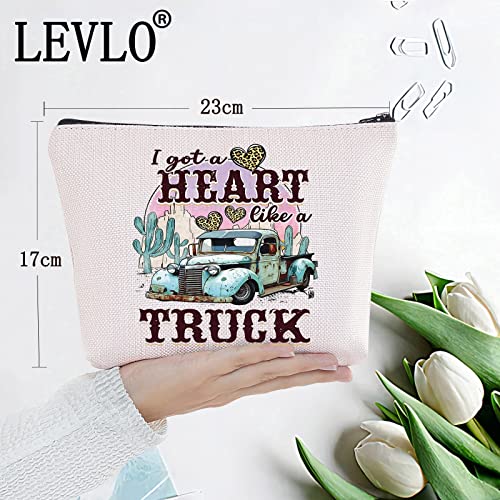 LEVLO Country Music Quote Cosmetic Bag Song Western Gift I Got A Heart Like a Truck Musical Make Up Zipper Pouch Bag Cowboy Cowgirl Merchandise (Like a Truck)