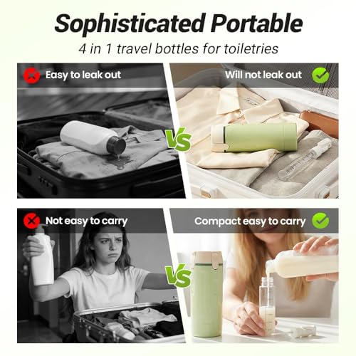 GOJWW 4-in-1 Travel Dispenser Bottles with Labels, Leak-Proof 30ml Each – White
