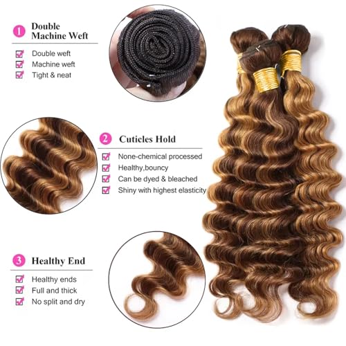 Highlight Bundles P427 Human Hair Deep Wave Ombre Brown 18-22 Inch - #4/27DP