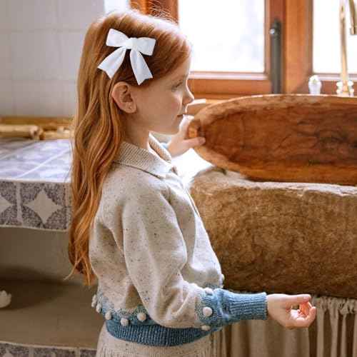 White Velvet Hair Bow Clips 3" Small Soft Velvet Ribbon Bow-Knot Alligator Hair Pins Barrettes for little Toddler Teen Flower Girls Kids Xmas Valentines Back School Gift Wedding Accessories