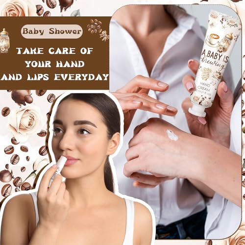 24 Sets a Baby Is Brewing Hand Cream and Lip Balm Gift Baby Shower Party Favors for Guest Coffee Themed Travel Size Hand Lotion and Lip Balm Bulk Babies Shower Birthday Party Supplies