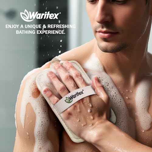 Waritex Egyptian Loofah Rectangular Body Scrubbers with Hand Strap, Exfoliating Bath Pads Made from Natural Egyptian Loofah Fibers, Gentle Deep Cleansing for Men and Women in Shower 3 Count (1 Pack)