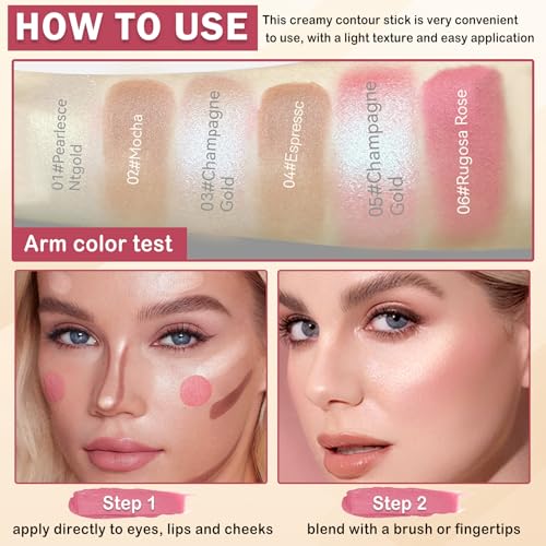 6-Color Cream Contour Stick Makeup Kit with Brush & Sponge