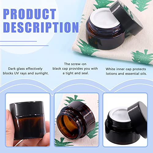 Glarks 40Pcs 5g 10g 20g Amber Glass Jars Round Containers with Black Lids and 10pcs Plastic Spatulas Kit for Makeup, Cream, Lotion, Sugar Scrubs, Eye Shadow, Slime, Paint, Jewelry