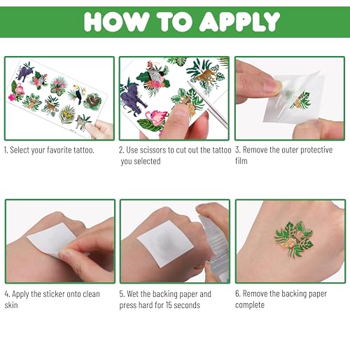 100 Tropical Leaf Temporary Tattoos - Monstera Palm Flower Party