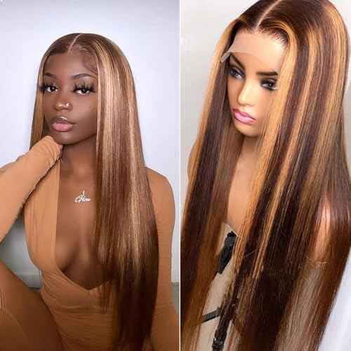 13X6 Highlight Lace Front Wig Human Hair Pre Plucked Ombre 4/27 Lace Front Wig Human Hair 180 Density Highlight Human Hair 26 Inch