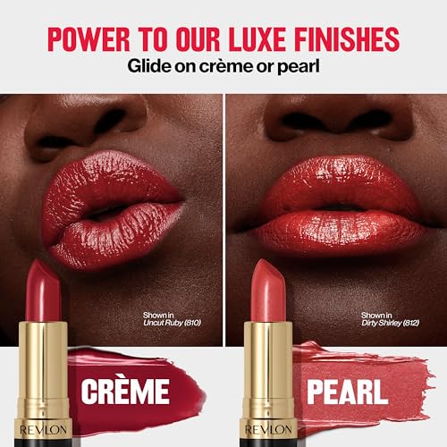 REVLON Lipstick, Super Lustrous Lipstick, Creamy Formula For Soft, Fuller-Looking Lips, Moisturized Feel in Reds & Corals, Uncut Ruby (810) 0.15 oz