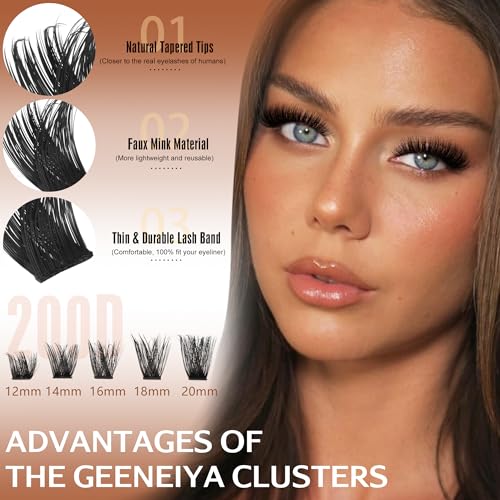 Geeneiya 200D Lash Clusters - Full Volume D Curl 10-20mm