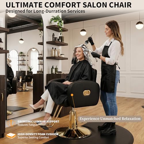 Baasha Black & Gold Reclining Salon Chair – Hydraulic Barber Chair 440 lbs