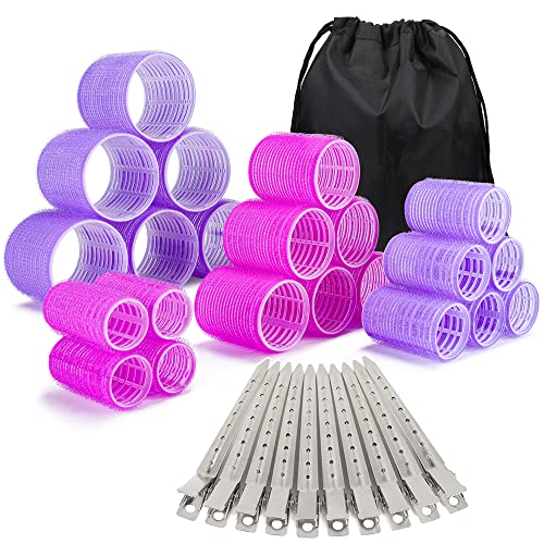 Self-Grip Hair Rollers Set - 22 Rollers + 10 Clips + Bag