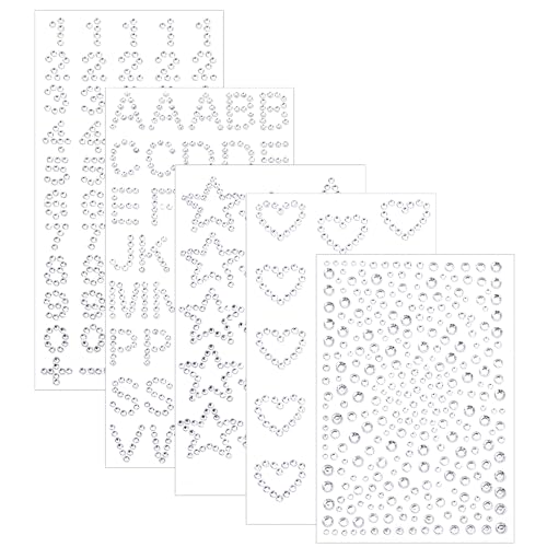 5Pc Rhinestone Stickers Heart Numbers Letters Self-Adhesive