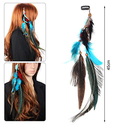 Feather Hair Clip Extensions - 2 Pack Bohemian Peacock Mixed Colors