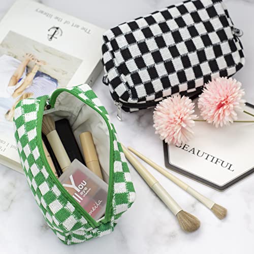 Green Checkered Travel Makeup Bag - Compact Purse Organizer, 1 Pack