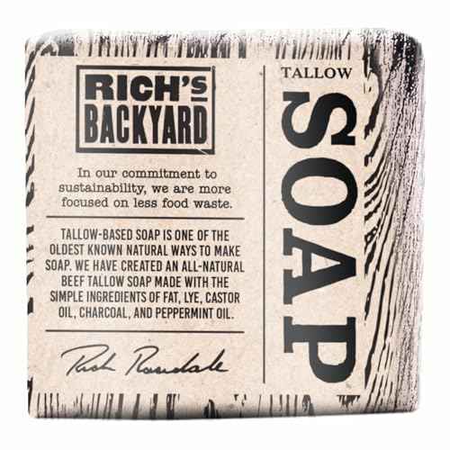 RICH'S BACKYARD All-Natural Handcrafted Beef Tallow Soap ? Moisturizing & Deep Cleansing | Charcoal & Peppermint Oil | No Artificial Ingredients | Sustainably Sourced | 7 oz Bar