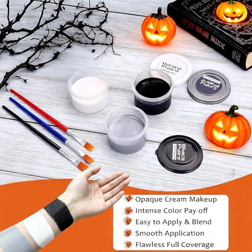 White Black Grey Face Paint Kit with Brushes for Halloween & Cosplay