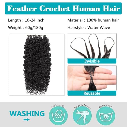 Delizzly 1B# 20 Inch 60g Water Wave Human Crochet Hair Extensions for Black Women