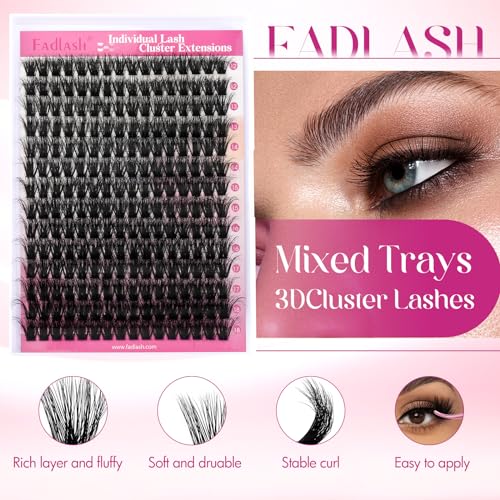 FADLASH Lash Clusters 100D Fluffy Eyelash Clusters 12-18mm Individual Lashes Cluster Eyelash?Extensions 3D Effect Wispy Thick Lash Extension Clusters (100D-0.07-D, 12-18mm)