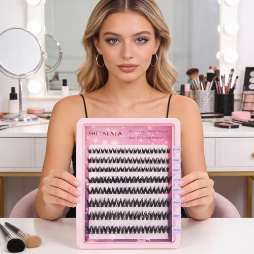 SHITALALA Natural Self Adhesive Lash Clusters Reusable DIY Eyelash Extensions Kit with Tweezers 80 Pcs Pre Glued Lashes Clusters No Glue