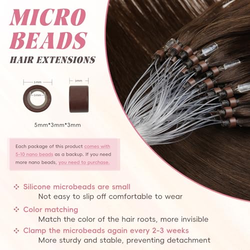 Microlink Hair Extensions Human Hair Chocolate Brown 16inch 50g/pack Micro Loop Microbead Hair Extensions Real Smooth Human Hair Cold Fusion For Women
