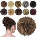 FESHFEN Messy Bun Hair Piece - Wavy Synthetic Chignon for Thick Hair, Brown Mixed Honey Blonde, 1.5 oz, Medium (22H10#)
