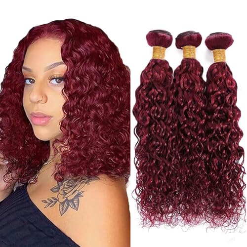 Burgundy Water Wave Human Hair Bundles - 14 16 18 Inch