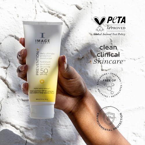 IMAGE Skincare PREVENTION+ Daily Ultimate Protection Moisturizer, SPF 50 Face Sunscreen Lotion, Zinc Oxide, Blendable with No White Cast, 3.2 oz