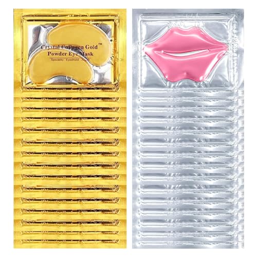 24K Gold Eye Patches & Lip Masks Set - 30 Pieces
