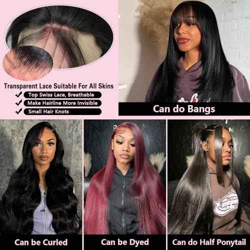 13x6 Lace Front Wigs Human Hair for Women 200 Density HD Transparent Straight Lace Front Wigs Human Hair Pre Plucked Glueless Wigs Lace Frontal Wigs Natural Color 18 Inch