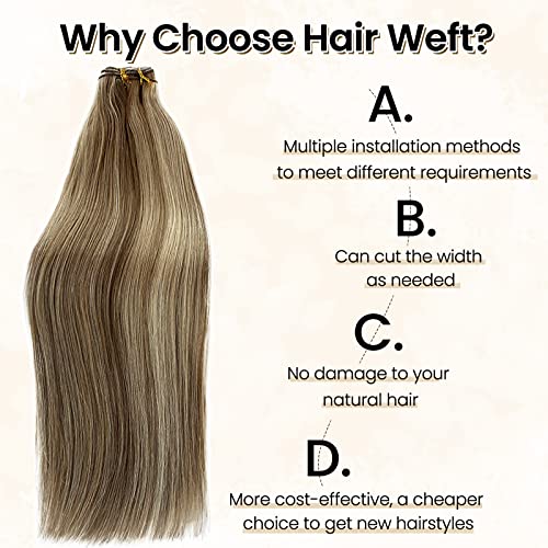 Benafee Sew in Weft Hair Extensions Human 16'' 100G Balayage Wefts Ash Brown to Beige Blonde Platinum Real Bundles
