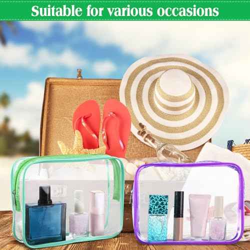 Cunno 60 Pcs Clear Toiletry Bag TSA Approved Cosmetic Bag Bulk Makeup Bag Travel Carry Airport Airline Compliant Bag for Women Men Summer Vacation Salon Mother Gift(Bright Color)