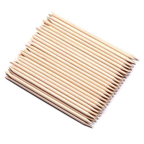 A-Wood 100 Pcs Orange Wooden Nail Sticks Double Sided Cuticle Pusher Manicure Pedicure Tool
