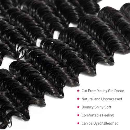 Deep Wave Human Hair Bundles 16 18 20 Inch Deep Curly Bundles Human Hair 12A Unprocessed Brazilian Virgin Weave 3 Bundles Double Weft Remy Hair Bundles Full and Thick