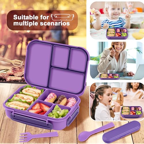 Amathley Lunch Box Kids,Bento Box Adult,Leakproof Lunch Containers for Adults/Kids/Toddler,1200ML-4 Compartments bento Lunch box with Utensil,Microwave & Dishwasher & Freezer Safe (Purple)