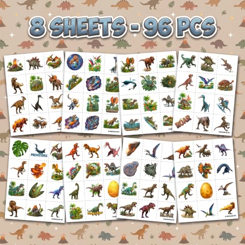 96 PCS Dinosaur Temporary Tattoos for Kids | Party Favors