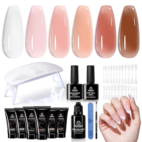 Beetles Poly Nail Gel Extension Kit with Mini LED Lamp - 6 Nude Colors