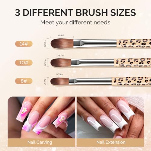 MelodySusie 3Pc Acrylic Nail Brush Set - Sizes 8/10/14