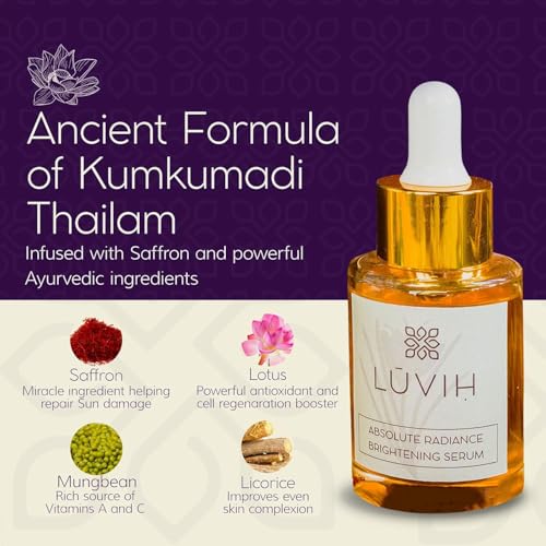LUVIH Absolute Radiance Face Serum with Saffron & Licorice ? Ayurvedic Brightening & Dark Spot Corrector for Pigmentation, Sun Damage & Uneven Skin Tone ? 30 mL
