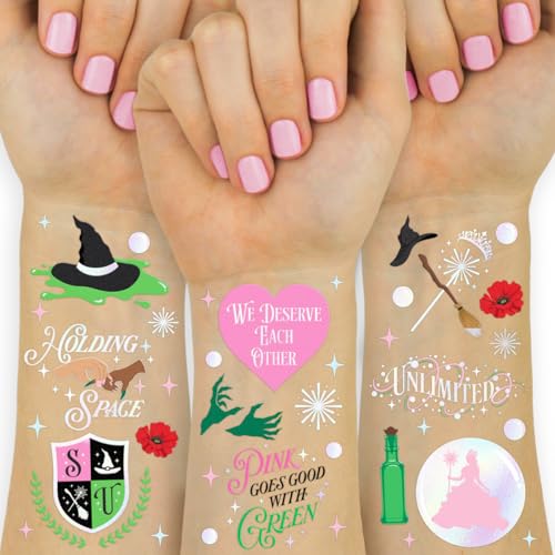 Pink & Green Witch Temporary Tattoos - 50 Iridescent Pieces
