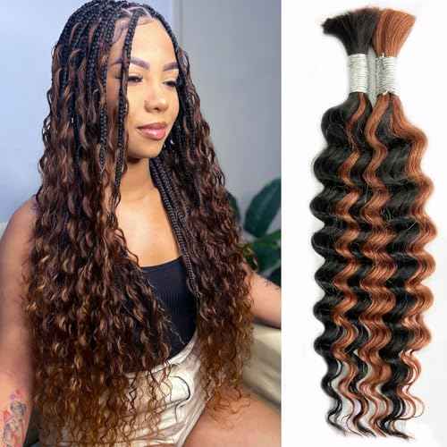 22 Inch 1B/30 Human Braiding Hair For Boho Braids Human Hair Braiding Hair 100g Deep Wave Bulk For Braiding