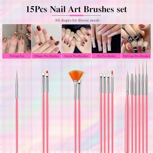 Professional Nail Art Tools Set for Beginners - 15 Nail Brushes & Dotting Tools