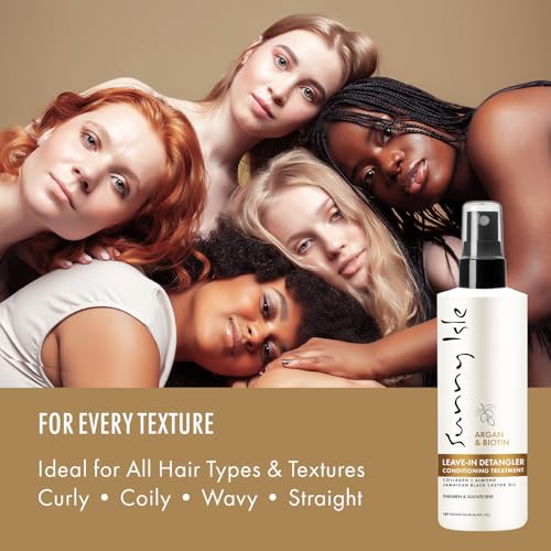 Sunny Isle Argan & Biotin Leave-In Detangler Conditioner - Collagen, Almond Oil, Castor Oil - 8 oz