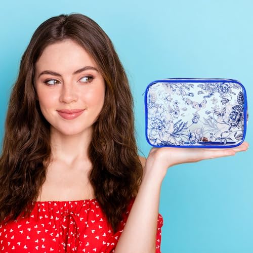 Set of 10 Clear Floral Cosmetic Bags PVC Makeup Bags Waterproof Travel Organizer Toiletry Pouches for Wedding Birthday Baby Shower Party Ideal Gift for Women Nurse Bridesmaid(Blue)