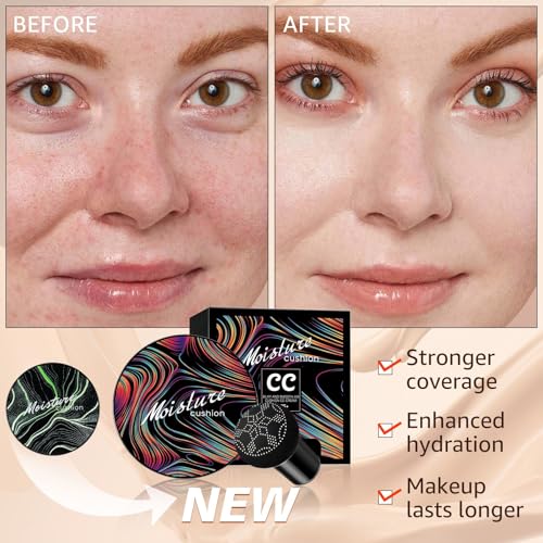 Mushroom Head Air Cushion CC Cream Strong Concealer, Face Makeup Cushion Foundation Long Lasting, Moisturizing BB Cream Makeup Base Primer Even Skin Tone for All (Natural, 3.21 Ounce (Pack of 1))
