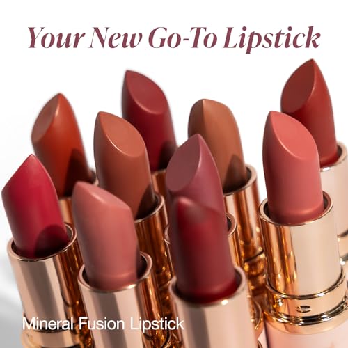 Mineral Fusion Lipstick, Vivid & Smudge-Free Lip Color with Avocado Oil, Cocoa Seed Butter & More, Long-Lasting Vegan Lipstick, FD&C Dye-Free, Cruelty-Free, Paraben-Free, Gluten Free, Plum Wine