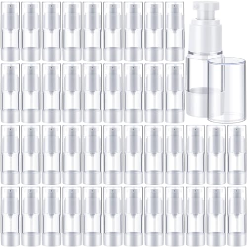 Yaomiao 50 Pcs 0.5 oz 15 ml Airless Pump Bottles Plastic Cosmetic Lotion Dispenser Travel Size Foundation Bottle Refillable Container Vacuum Airless Bottles Empty Clear Pump Jar Small Skin Care Bottle