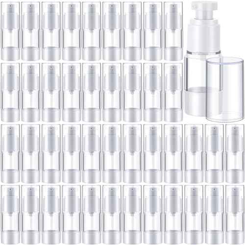 Yaomiao 50 Pcs 0.5 oz 15 ml Airless Pump Bottles Plastic Cosmetic Lotion Dispenser Travel Size Foundation Bottle Refillable Container Vacuum Airless Bottles Empty Clear Pump Jar Small Skin Care Bottle