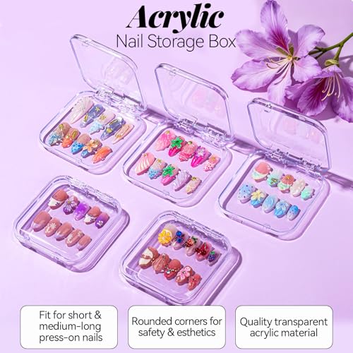 Teenitor Press On Nail Storage Box Set - 15 Acrylic Cases & Holographic Bags